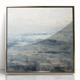 Framed abstract landscape wall art with gold accents, showcasing a modern design on acrylic, perfect for enhancing contemporary home decor.