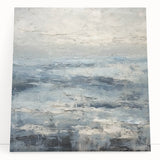 Abstract landscape wall art on stretched canvas, showcasing vibrant colors and dynamic textures, perfect for modern home decor. The piece leans against a neutral wall, adding an artistic touch to the space.