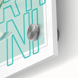 Large abstract wall art in mid-century modernist style, featuring vibrant hues on acrylic glass, ideal for dining room decor.