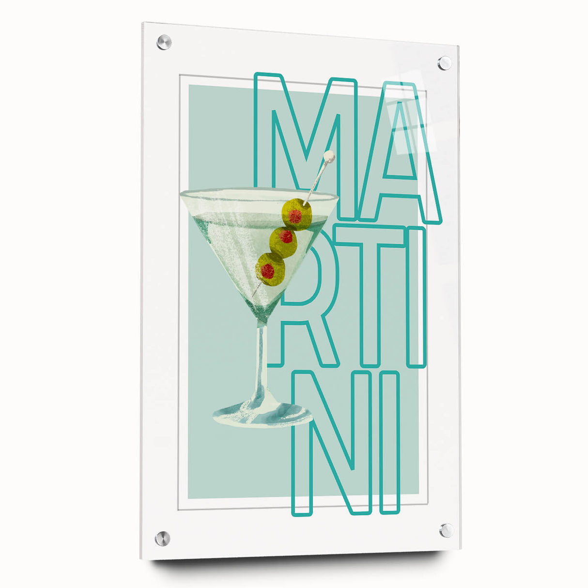 Large abstract wall art on acrylic glass depicting vibrant food and drink motifs, ideal for dining room decor.