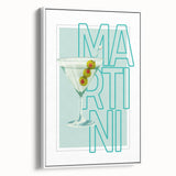 Vintage poster art of colorful food and drinks on extra large white framed canvas, ideal for living room decor.