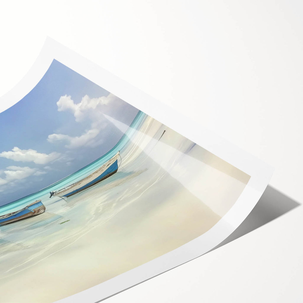 Landscape print showcasing a serene beach scene with gentle waves and soft sand, rolled in a protective tube for easy transport and display. Perfect for coastal decor enthusiasts.
