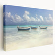 Stretched canvas artwork showcasing a serene beach landscape in vibrant colors, highlighting gentle waves and a clear sky, perfect for coastal home decor.