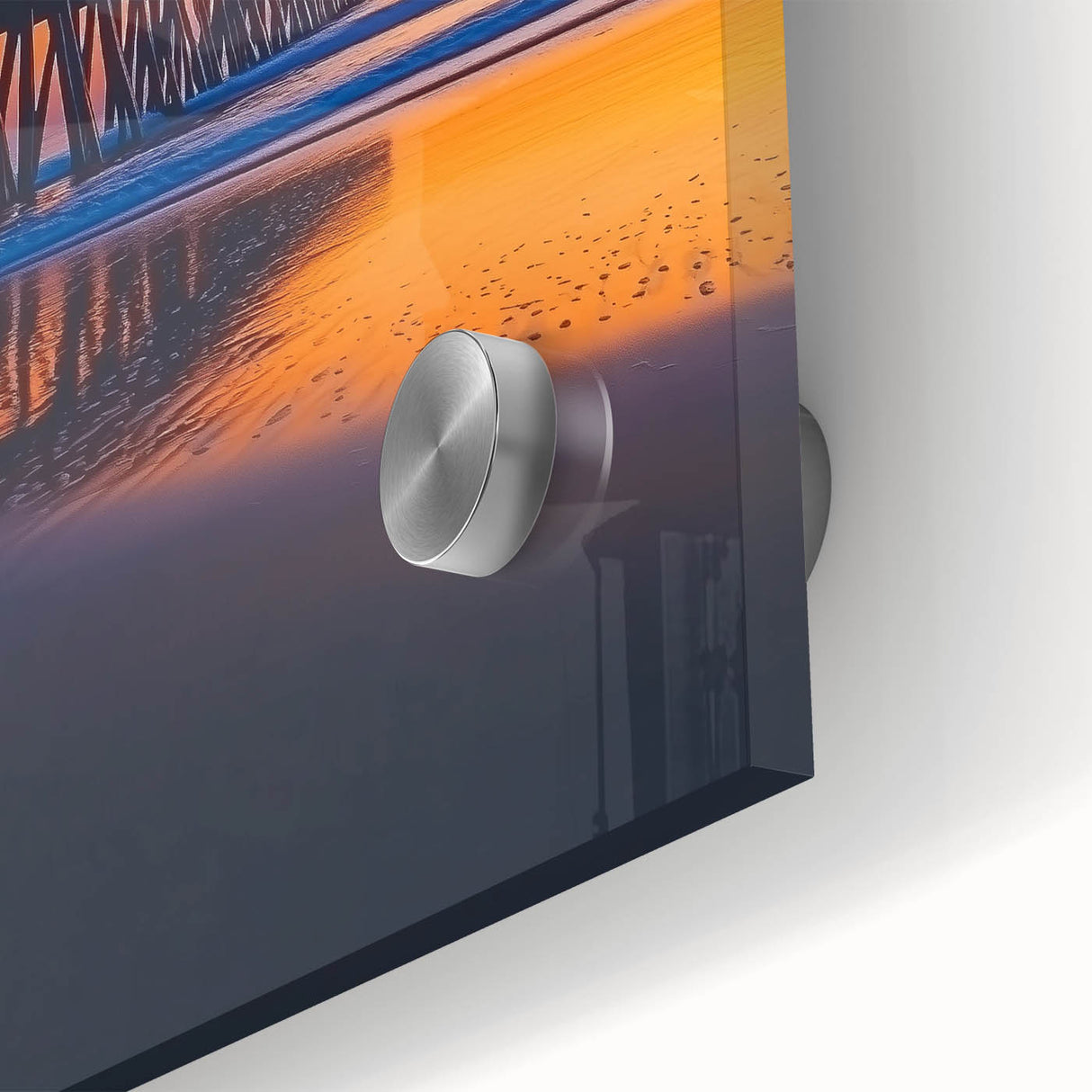 Close-up of a sleek acrylic glass landscape bridge design, showcasing intricate details and vibrant colors, perfect for modern home decor and art enthusiasts.