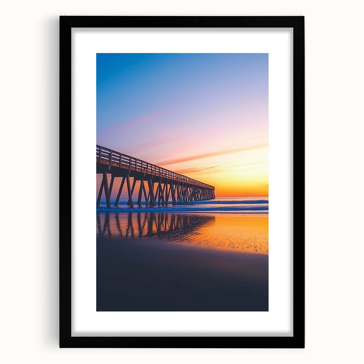 Black landscape bridge frame with mat, showcasing a modern design suitable for home decor. The frame emphasizes elegance and simplicity, perfect for art displays.
