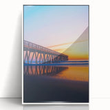 Framed acrylic artwork of a landscape bridge, showcasing vibrant colors and intricate details. Ideal for modern home decor, enhancing any living space with artistic elegance.