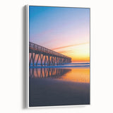 Framed canvas artwork depicting a serene landscape bridge scene, showcasing vibrant colors and detailed elements, set against a white backdrop for a modern aesthetic.
