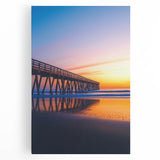 Stretched canvas artwork showcasing a vibrant landscape bridge scene, featuring lush greenery and a serene waterway, ideal for home decor enthusiasts.