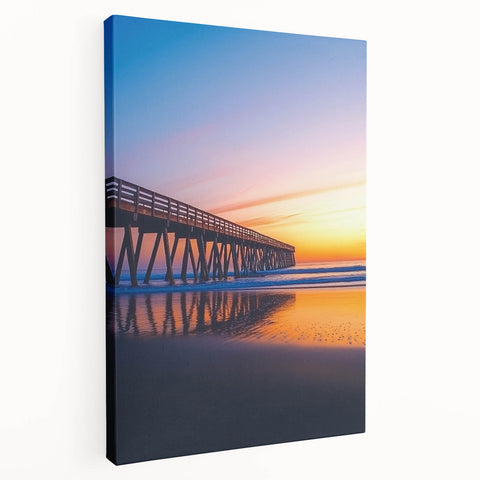 Landscape view of a stretched canvas showcasing a scenic bridge design, featuring vibrant colors and intricate details, perfect for home decor or art collectors.