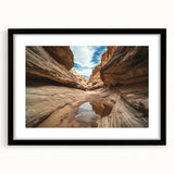 Black-framed landscape artwork featuring majestic canyons, showcasing vibrant colors and intricate details, ideal for home decor and art enthusiasts.