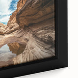 Framed canvas print showcasing a vibrant landscape of canyons, highlighting intricate textures and natural colors, perfect for enhancing home decor with a touch of nature.