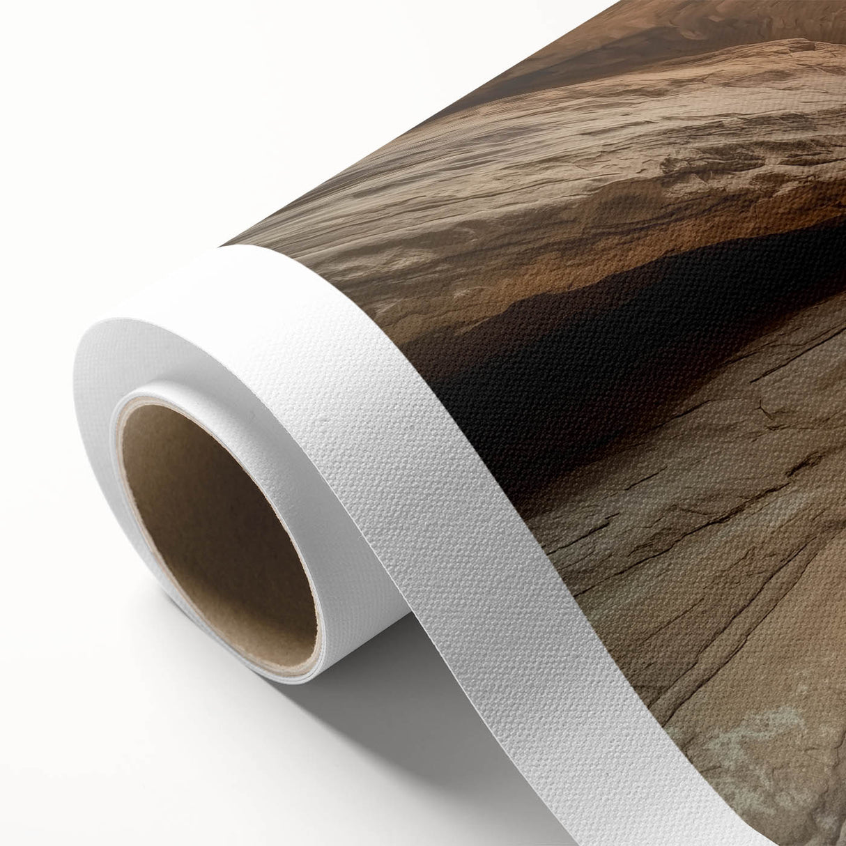 Stunning landscape canvas print showcasing majestic canyons in warm earth tones, expertly rolled and ready for display in home or office decor.