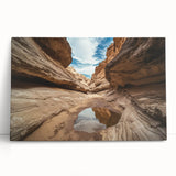 Stretched canvas artwork depicting vibrant canyons in a landscape setting, showcasing rich colors and textures, ideal for home decor or gallery display.