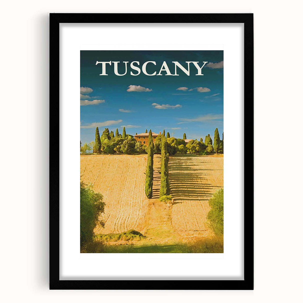 Retro Tuscany Travel Poster - Vintage Italy Landscape Wall Art