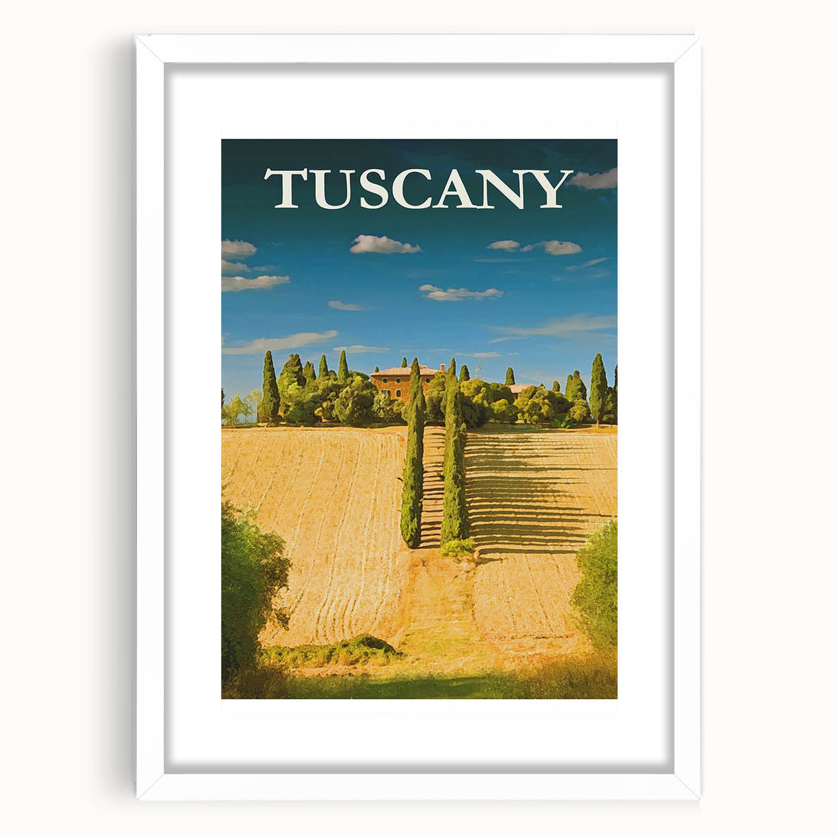 Retro Tuscany Travel Poster - Vintage Italy Landscape Wall Art