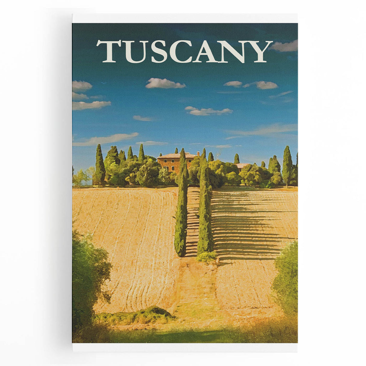 Retro Tuscany Travel Poster - Vintage Italy Landscape Wall Art