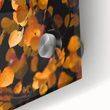 Large abstract wall art depicting fall colors on acrylic glass, ideal for dining room ambiance.