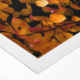 Art deco poster featuring autumnal scene in orange and brown tones on a rolled canvas, suitable for dining room decor.