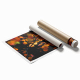 Extra large rolled print of an abstract floral design in warm autumn hues.