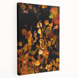 Autumn-themed abstract painting on stretched canvas, showcasing warm orange and yellow tones, suitable for kitchen wall art.