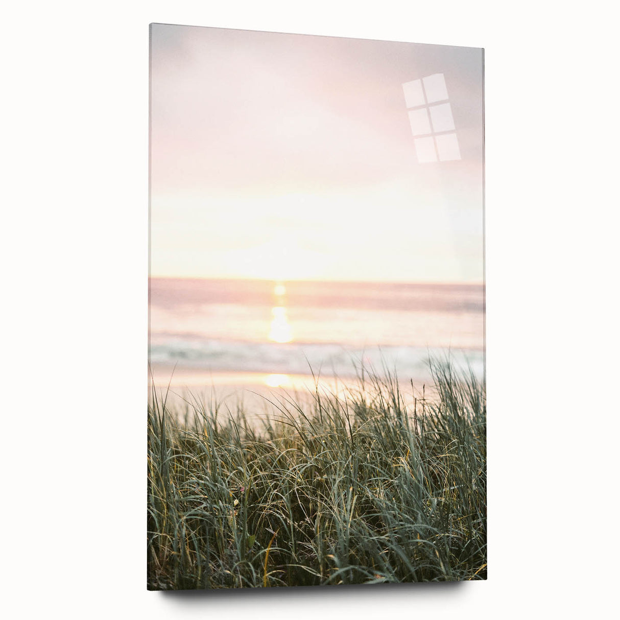 Large abstract wall art on acrylic glass featuring swirling blue and white patterns.