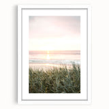 Abstract art print featuring swirling blue and white patterns on a framed canvas, suitable for dining room or bedroom decor.