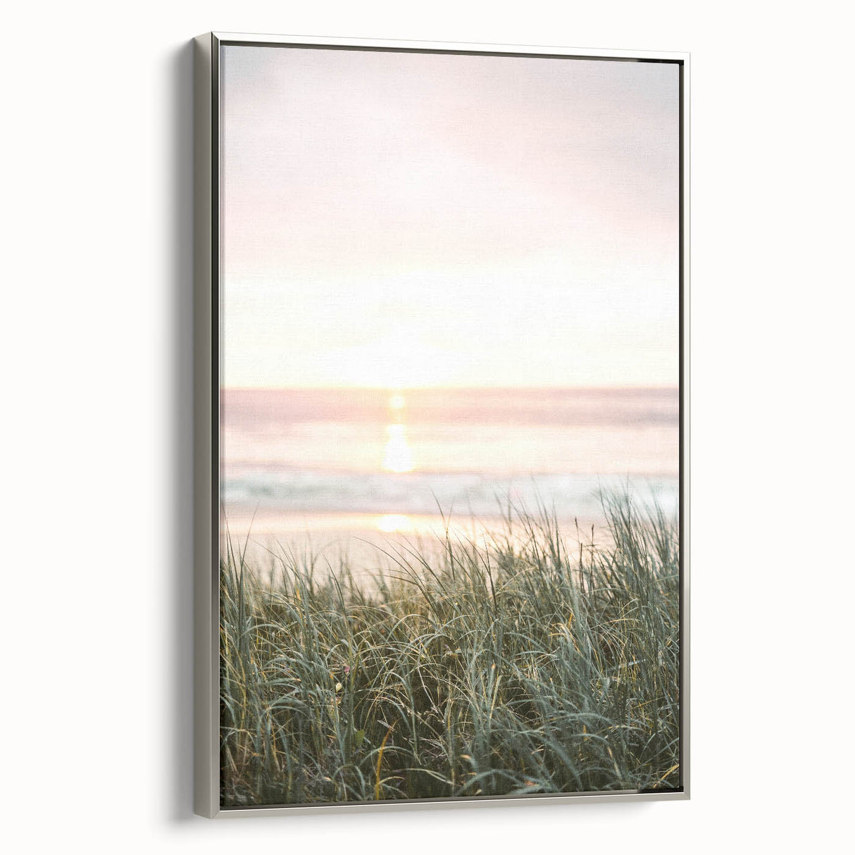 Landscape art painting on framed canvas featuring a vintage poster style with vibrant summer colors.