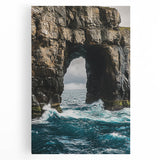 Stretched canvas artwork showcasing a breathtaking landscape of rugged cliffs under a vibrant sunset sky, perfect for enhancing home decor and creating a serene atmosphere.