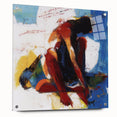Abstract figurative acrylic artwork displayed in a side view, showcasing vibrant colors and intricate pin details, ideal for modern home decor.