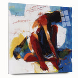 Abstract figurative acrylic artwork displayed in a side view, showcasing vibrant colors and smooth glass texture, perfect for modern home decor.