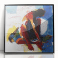 Framed abstract figurative art piece in black acrylic, showcasing modern design elements with a sleek front view, perfect for contemporary home decor.