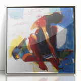 Framed acrylic artwork displaying an abstract figurative design in silver tones, showcasing modern artistic expression ideal for contemporary home decor.