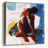 Framed abstract figurative canvas artwork in silver and gold tones, showcasing a modern design that enhances contemporary interior decor. Perfect for stylish living spaces.