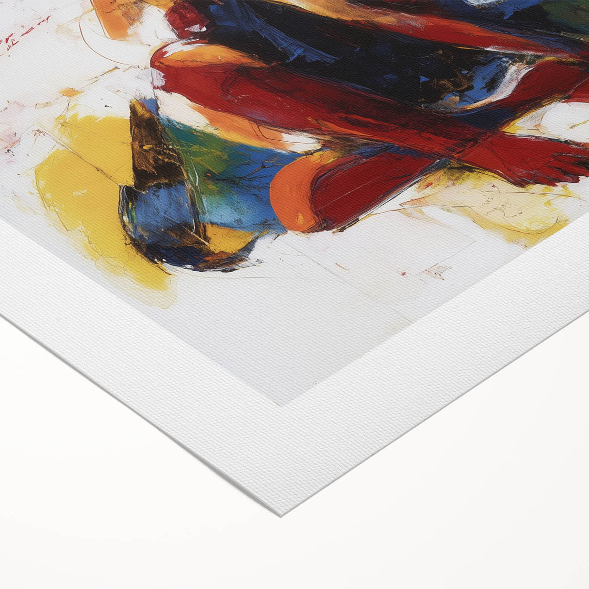 Abstract figurative rolled canvas artwork showcasing vibrant colors and dynamic shapes, ideal for modern home decor. Packaged securely in a cardboard tube for safe delivery.