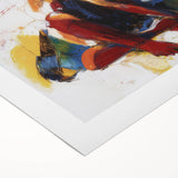 Abstract figurative rolled canvas artwork showcasing vibrant colors and dynamic shapes, ideal for modern home decor. Packaged securely in a cardboard tube for safe delivery.