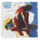 Abstract figurative stretched canvas artwork showcasing vibrant colors and dynamic shapes, perfect for modern home decor. Ideal for enhancing contemporary spaces.