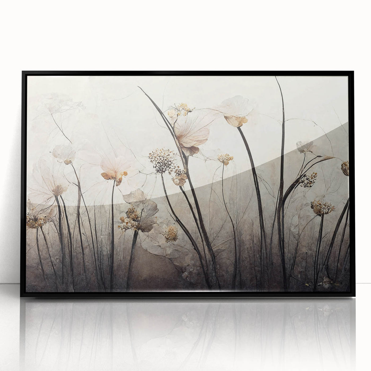 Framed abstract floral wall art in black acrylic, showcasing vibrant colors and intricate designs, perfect for modern home decor and artistic ambiance.