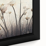 Close-up of framed abstract floral wall art featuring vibrant colors and intricate details, ideal for modern home decor to enhance interior aesthetics.