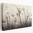 Abstract floral wall art on stretched canvas showcasing vibrant colors in a contemporary design. Side view highlights the textured surface and frame depth, perfect for modern decor.