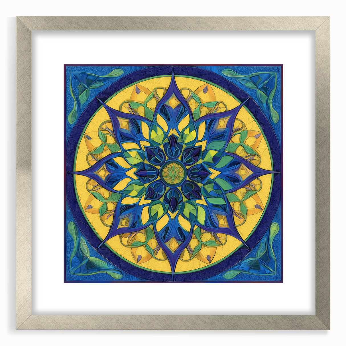 Abstract geometric frame with a silver matte finish, showcasing a modern design, ideal for contemporary art displays or home decor enhancements. The frame's sleek lines and reflective surface add a touch of elegance to any setting.