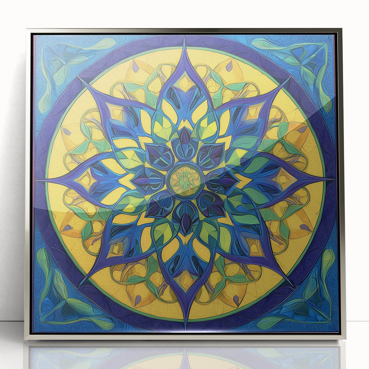 Framed abstract geometric artwork showcasing a silver color scheme, set against a minimalistic background, ideal for modern home decor or office spaces. This eye-catching piece adds a contemporary touch to any interior design.