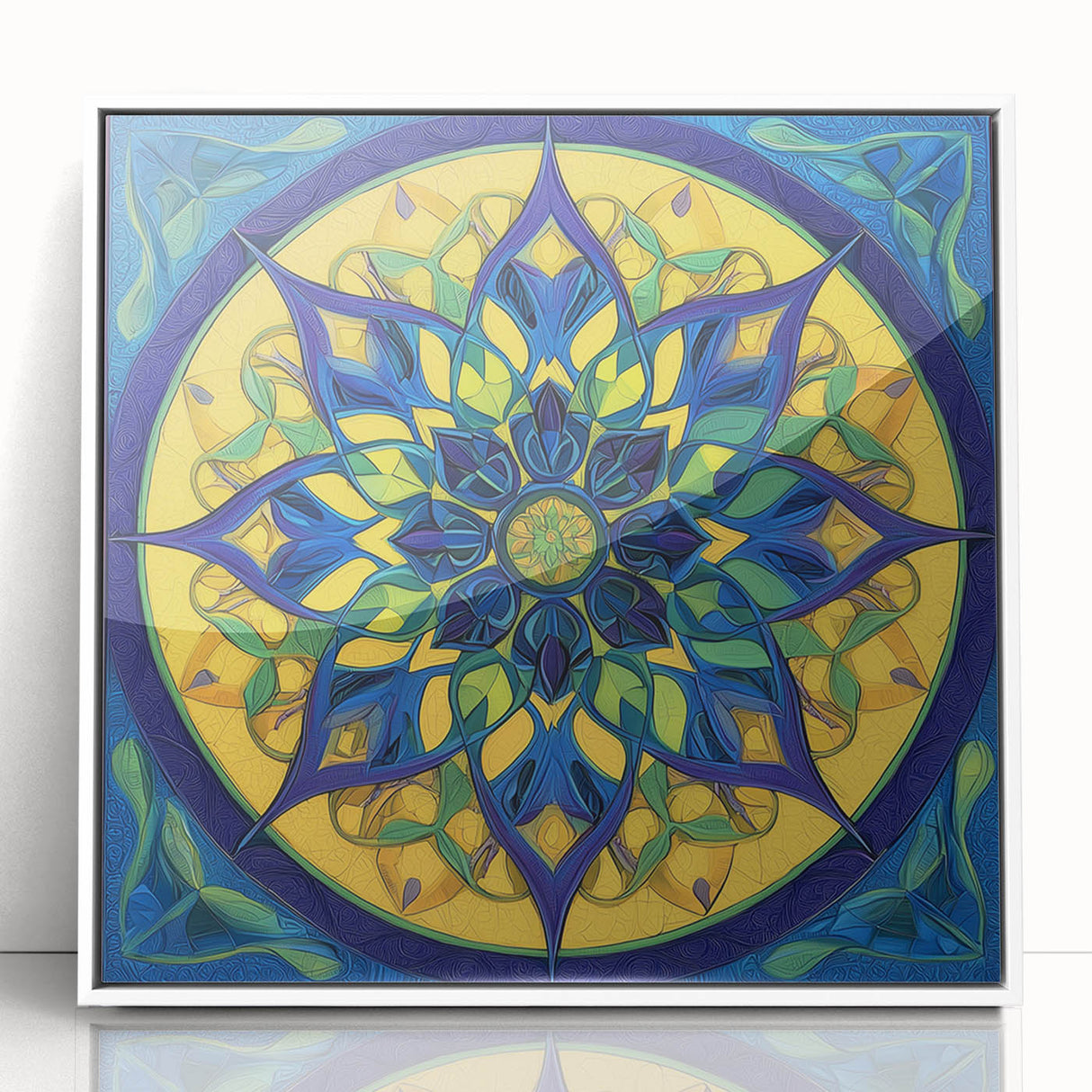 Abstract geometric design featuring a framed acrylic artwork in white, showcasing bold shapes and colors. Ideal for modern home decor and gallery displays.