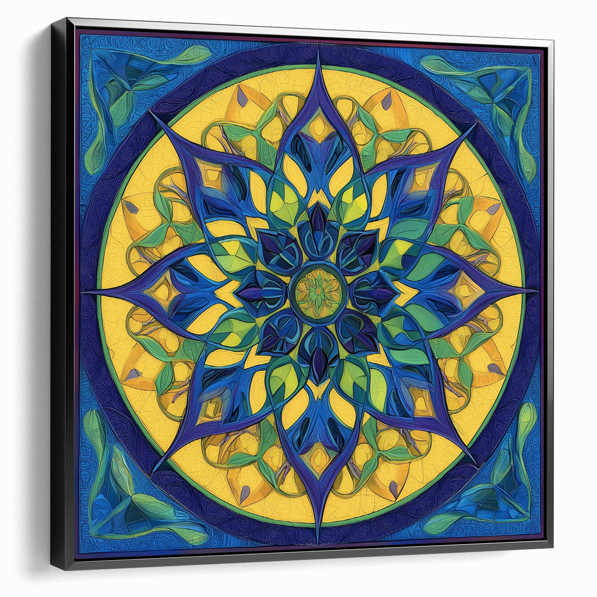 Abstract geometric framed canvas artwork showcasing a striking black design, elegantly displayed from a side view, ideal for modern home decor and artistic interiors.