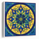 Abstract geometric framed canvas artwork showcasing a modern design with a white background, ideal for contemporary decor. The side view highlights its sleek frame and vibrant patterns, making it a stylish addition to any room. Perfect for art enthusiasts seeking unique wall decor.