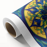 Abstract geometric rolled canvas artwork showcasing vibrant colors in a modern design, elegantly packaged in a protective cardboard tube for delivery. Ideal for contemporary home decor.