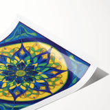 Abstract geometric rolled print showcasing vibrant colors and intricate patterns, elegantly packaged in a protective cardboard tube, perfect for modern home decor.