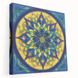 Abstract geometric stretched canvas artwork showcasing vibrant colors with sharp angles and fluid lines, ideal for modern home decor, enhancing contemporary spaces.