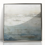 Framed abstract landscape wall art in silver acrylic showcases vibrant colors and fluid shapes, perfect for modern home decor and artistic ambiance.