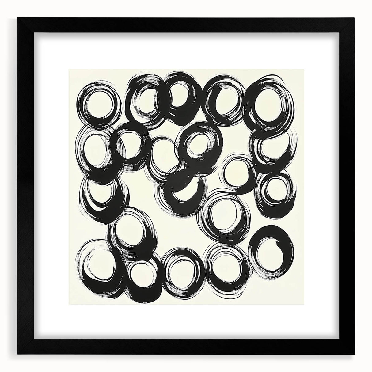 Abstract Art Prints – Rhythmic Ink Circles on Neutral Canvas