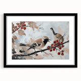 Black-framed animal artwork featuring a vibrant design of various wildlife, elegantly matted to enhance the visual appeal, ideal for home decor.